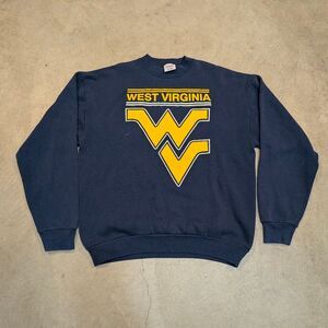 VTG 90s Collegiate Pacific West Virginia Mountaineers Sweatshirt Mens XL Navy